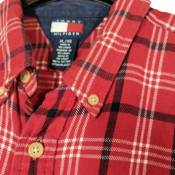 Tommy Hilfiger Women's Collared Cotton Plaid Flannel Shirt Size XL Red Black - Picture 8 of 8
